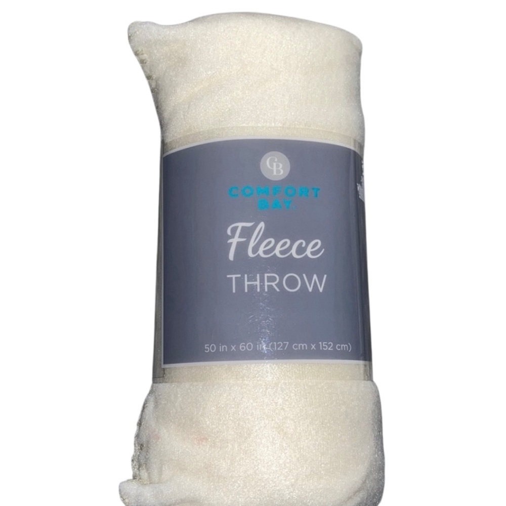 Comfort Bay Fleece Throw Blanket Cream Off White 50x60 Soft New In Packaging